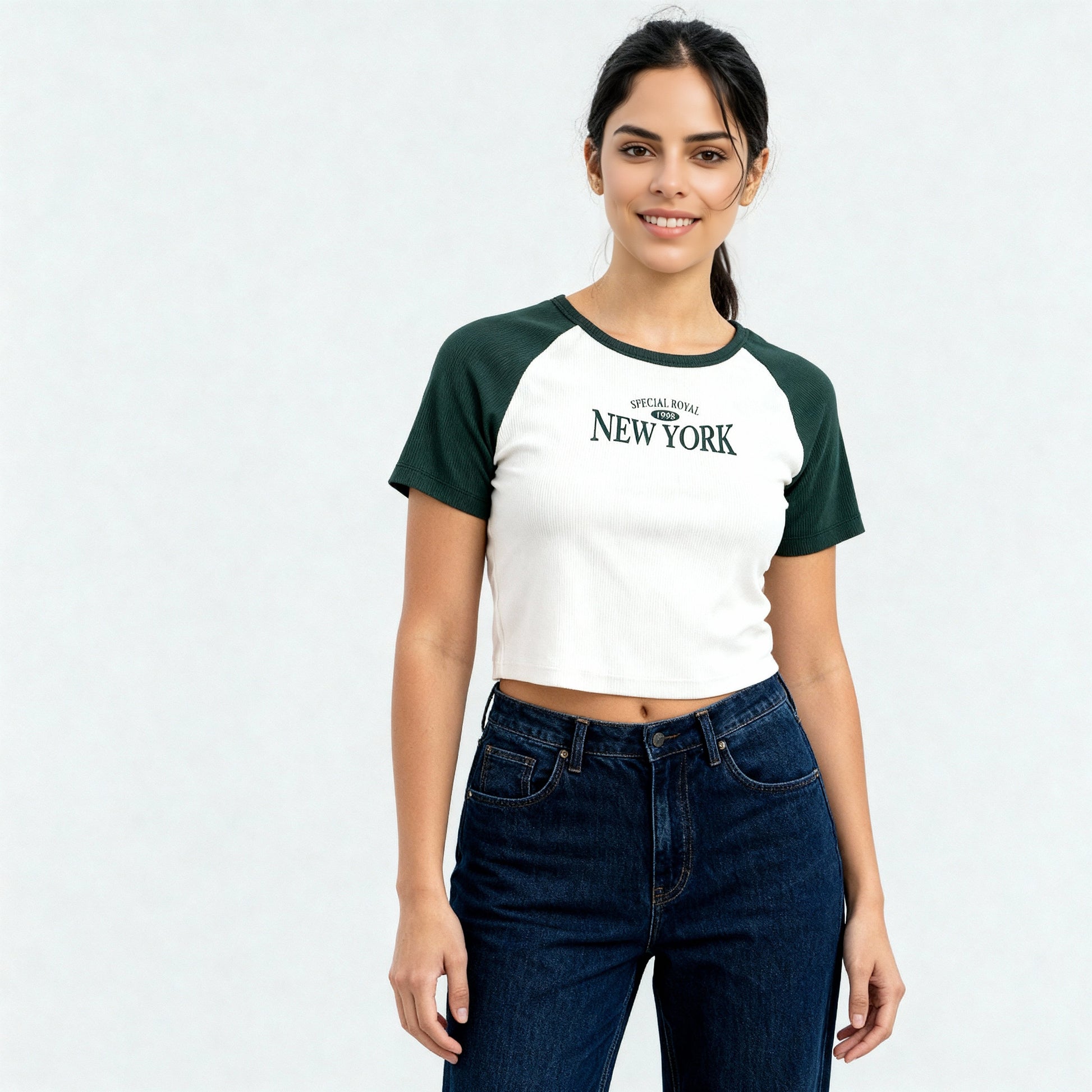 Knitted Graphic Cropped T-Shirt