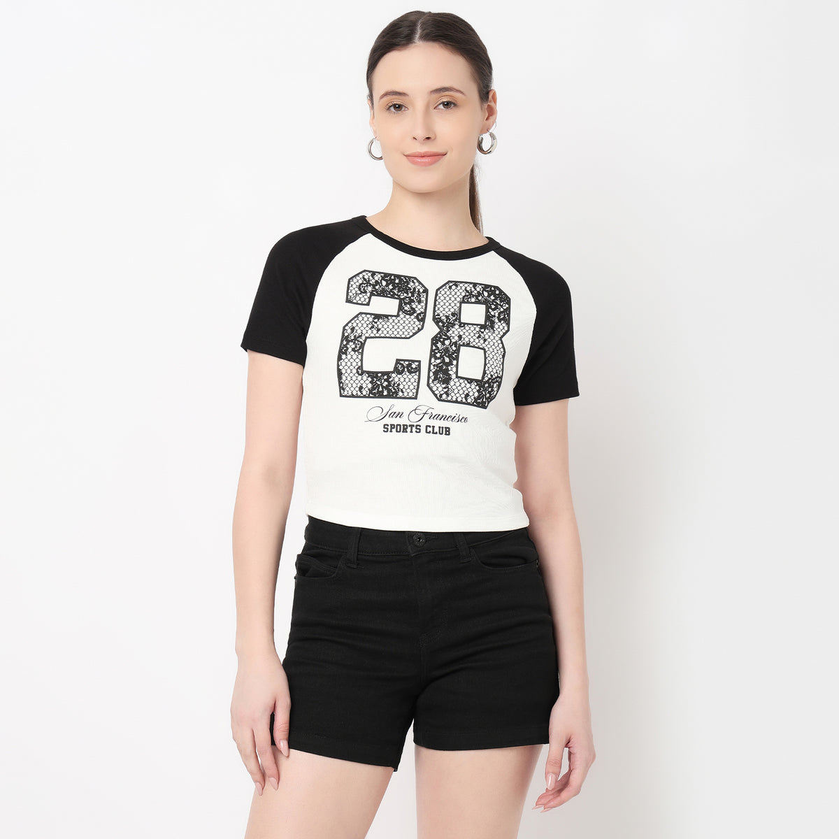 Slim Fit Cotton Graphic Crop T-Shirt