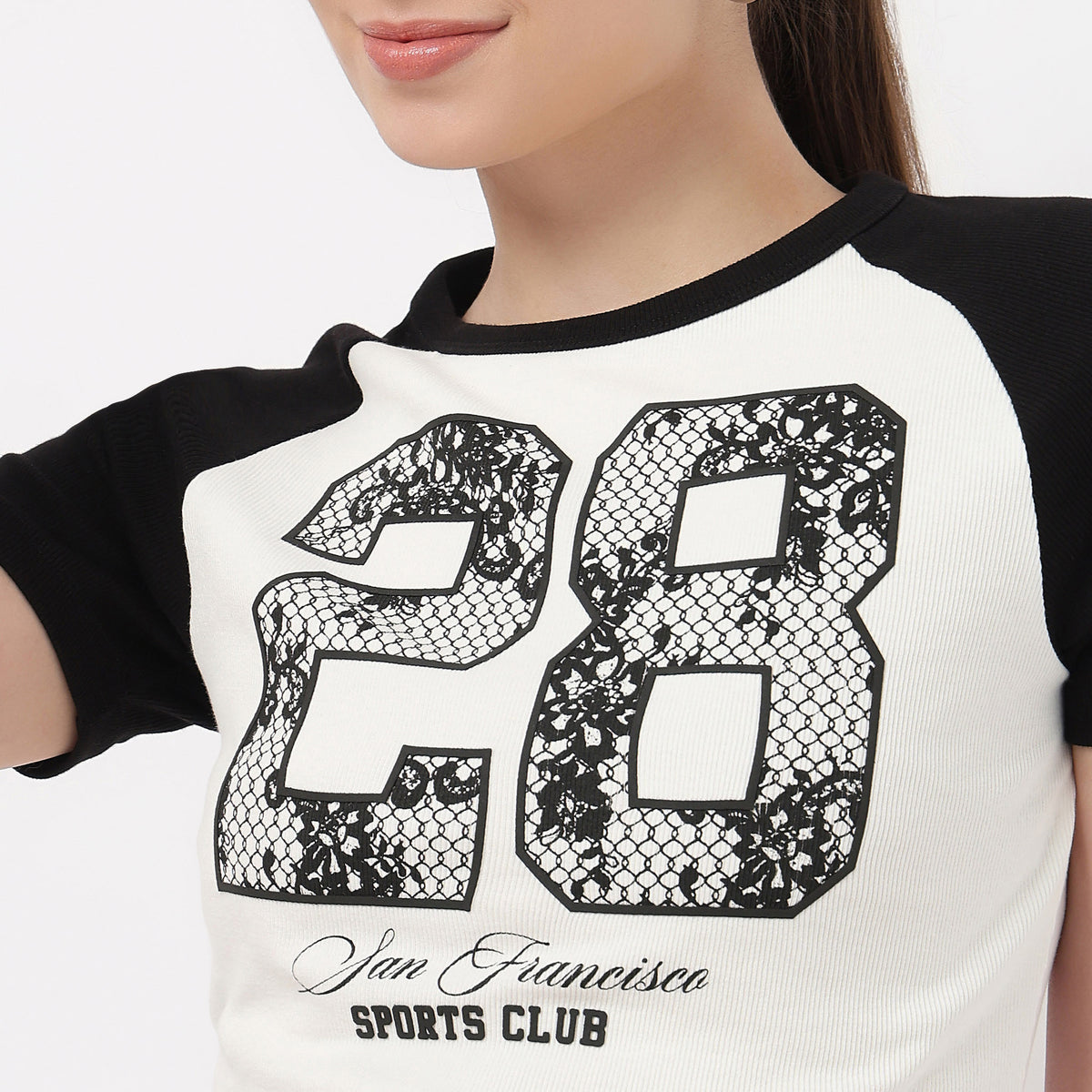 Slim Fit Cotton Graphic Crop T-Shirt