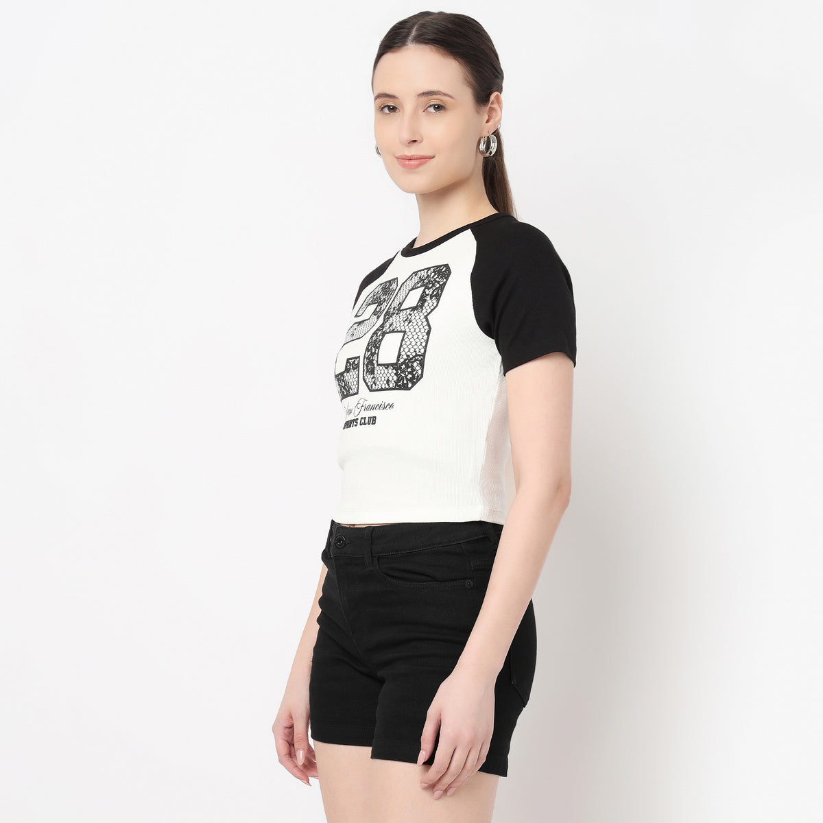 Slim Fit Cotton Graphic Crop T-Shirt