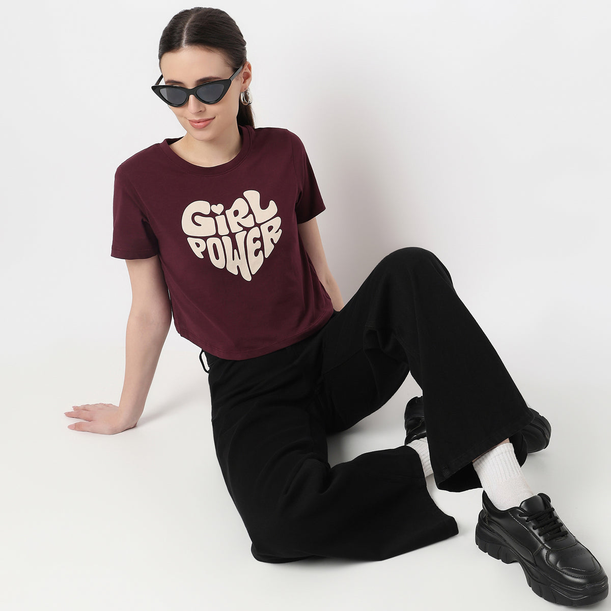Slim Fit Cotton Graphic Crop T-Shirt