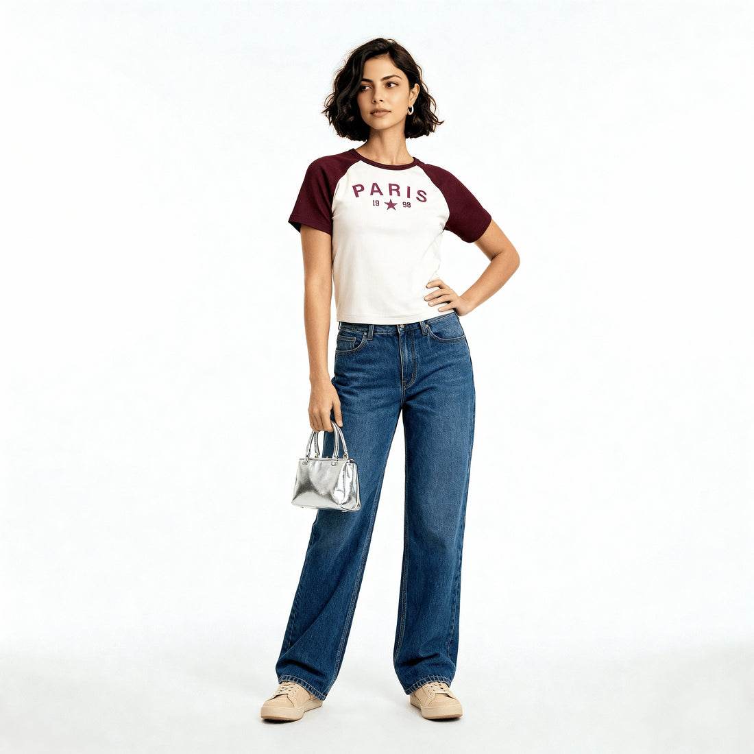 Knitted Graphic Cropped T-Shirt