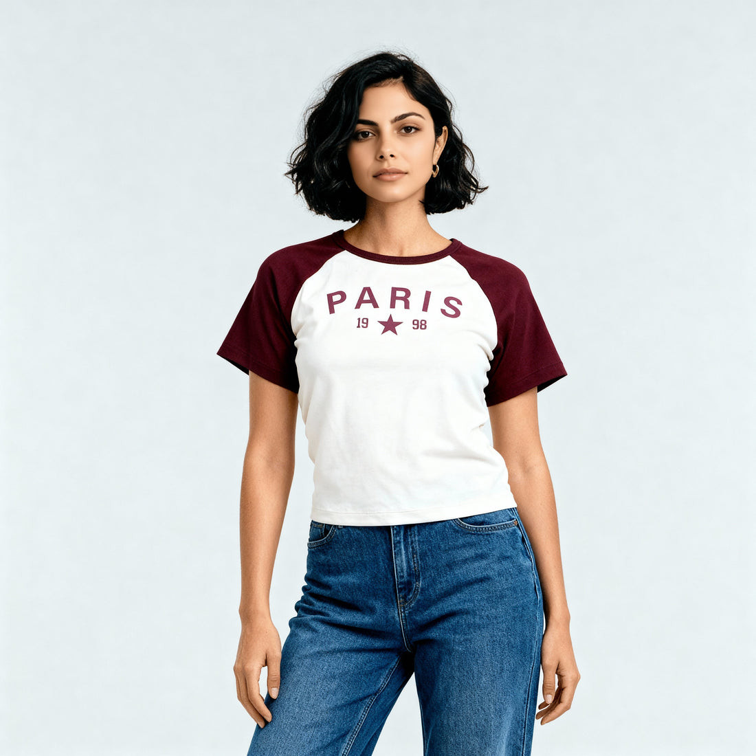 Knitted Graphic Cropped T-Shirt