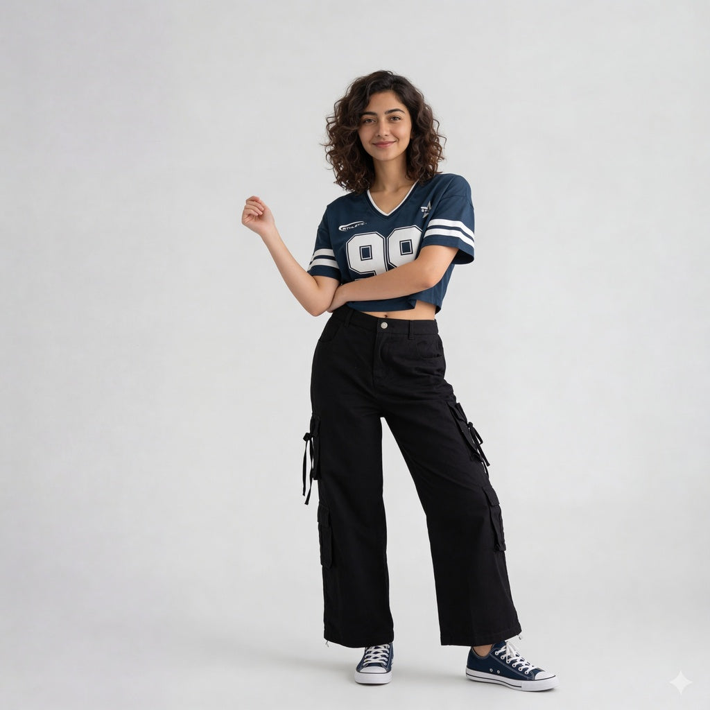 Cotton Knitted Graphic Crop T-Shirt