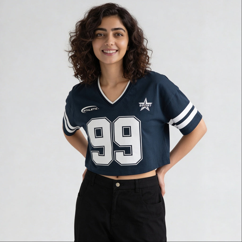 Cotton Knitted Graphic Crop T-Shirt