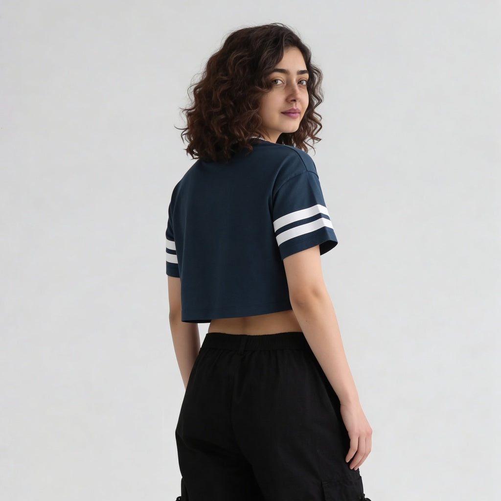 Cotton Knitted Graphic Crop T-Shirt