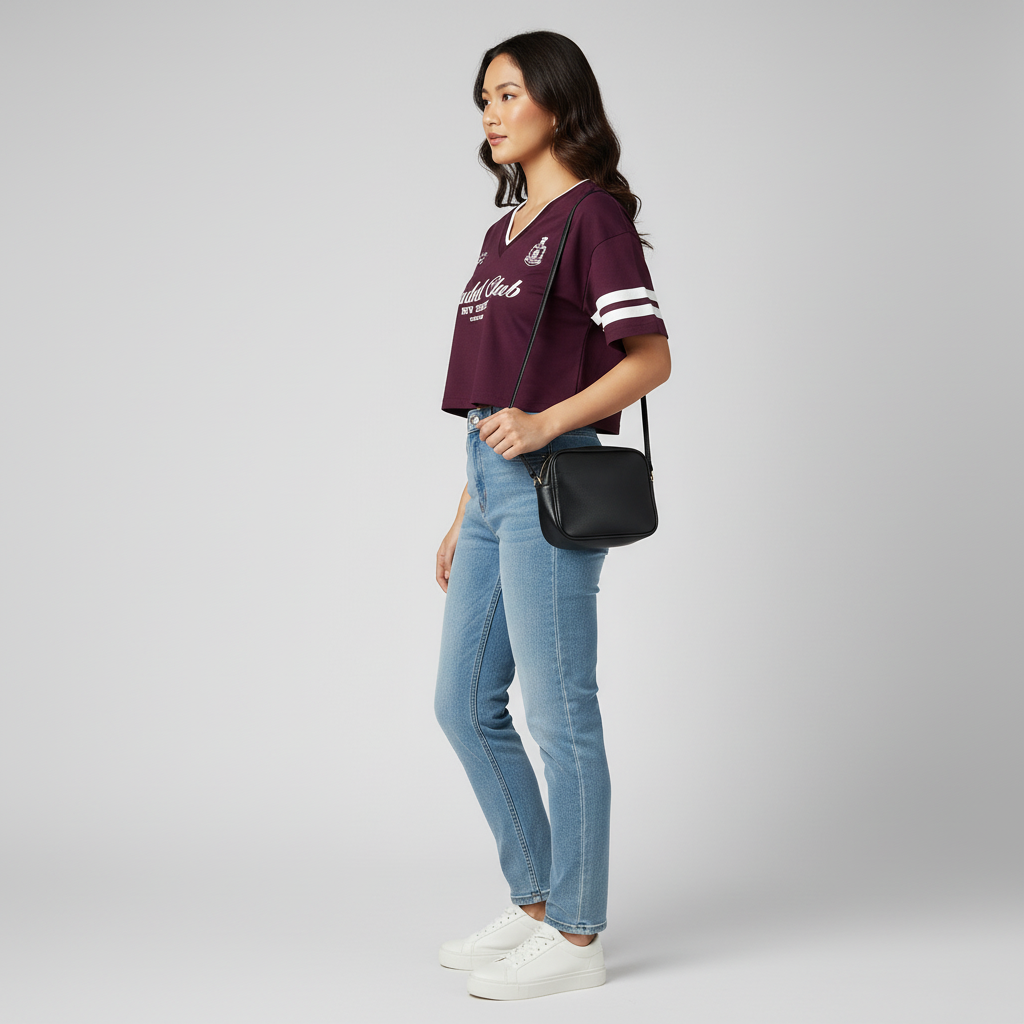 Cotton Graphic V-Neck Oversize T-Shirt
