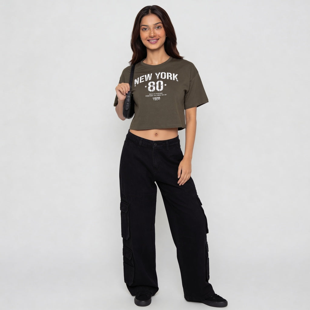 Cotton Graphic Boxy Fit Crop T-Shirt