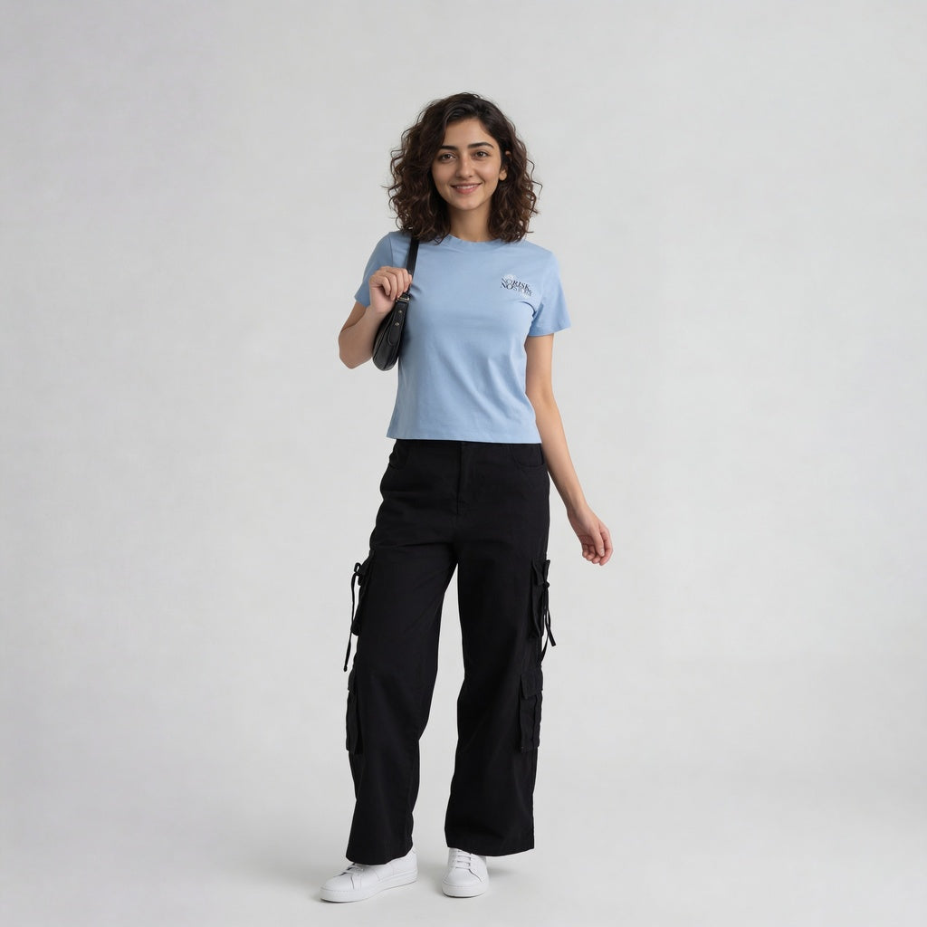 Knitted Graphic Slim Fit Crop T-Shirt