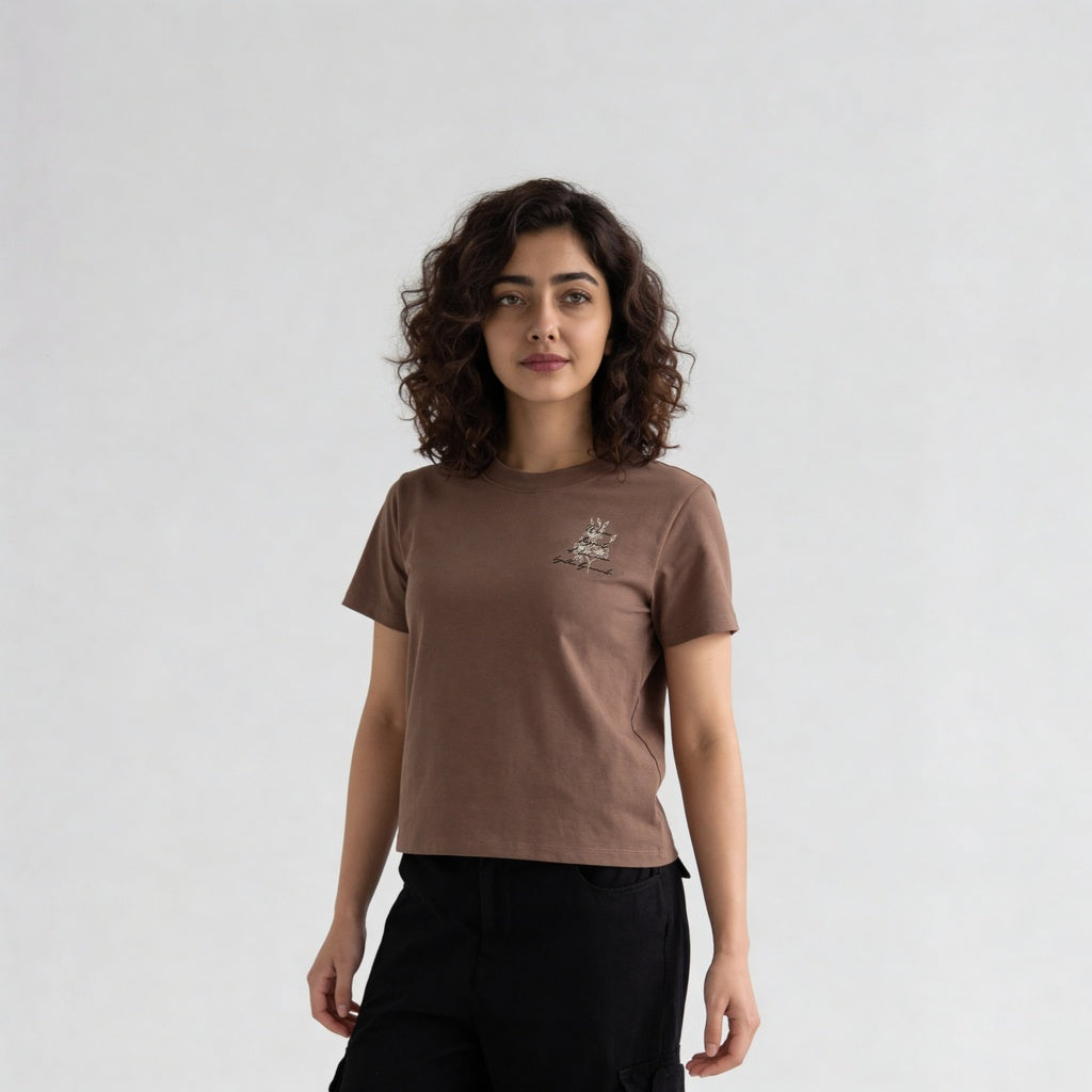 Knitted Graphic Slim Fit Crop T-Shirt