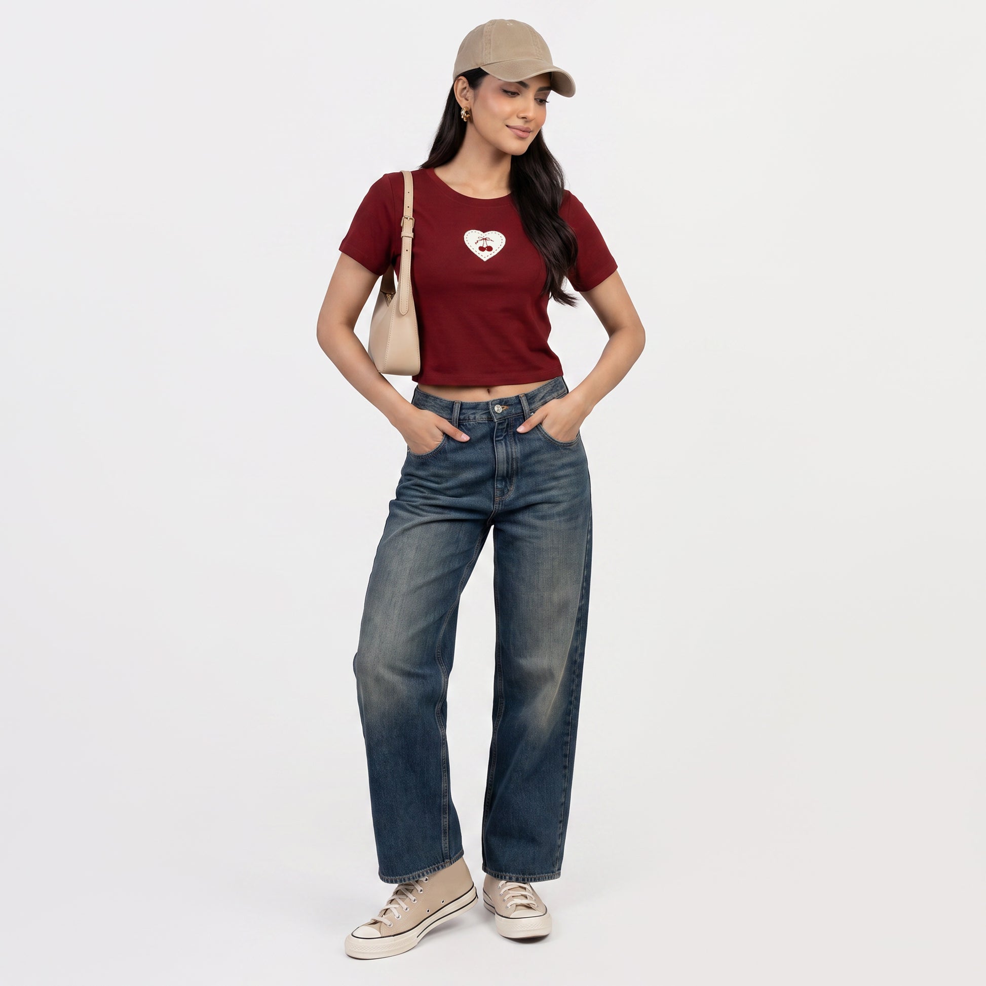 Printed Crew Neck Cropped T-Shirt