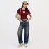 Printed Crew Neck Cropped T-Shirt