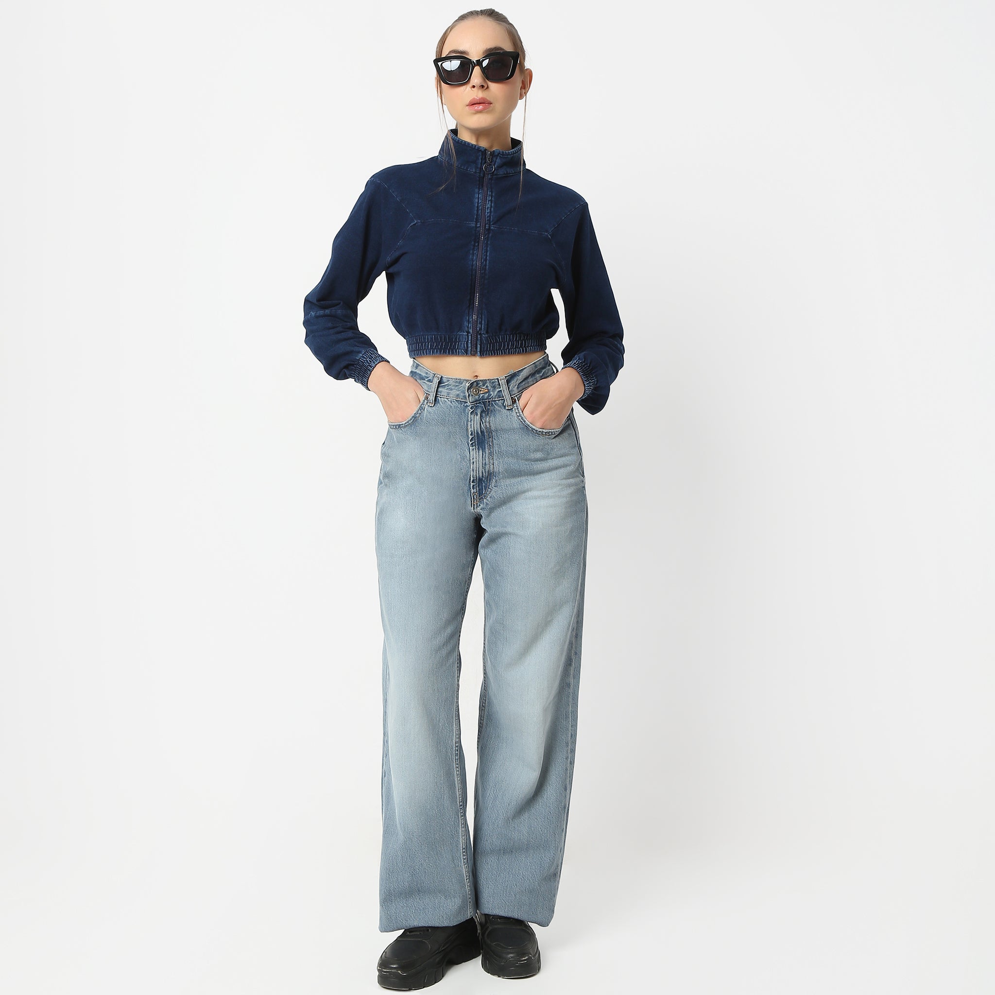 Regular Fit Solid High Neck Short Length Jacket