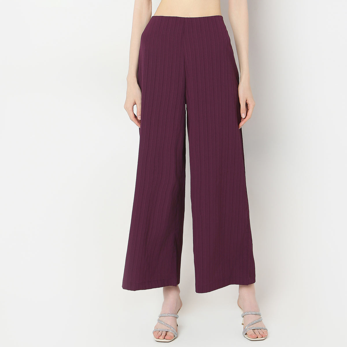 Relaxed Fit Solid High Rise Palazzos