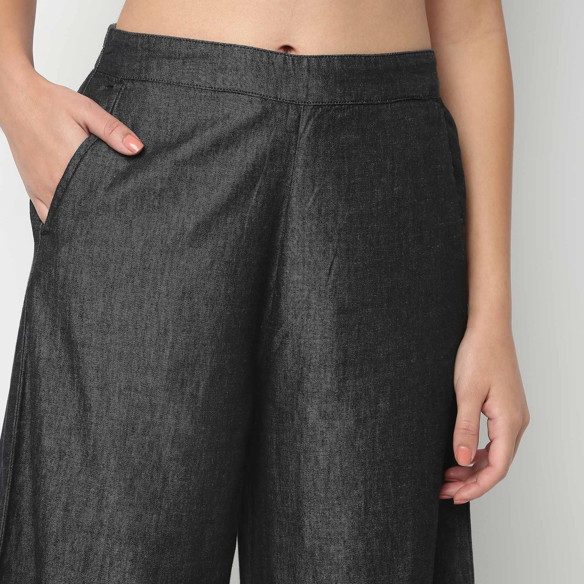 Ankle Length Fashion Relaxed Fit Solid High Rise Palazzos