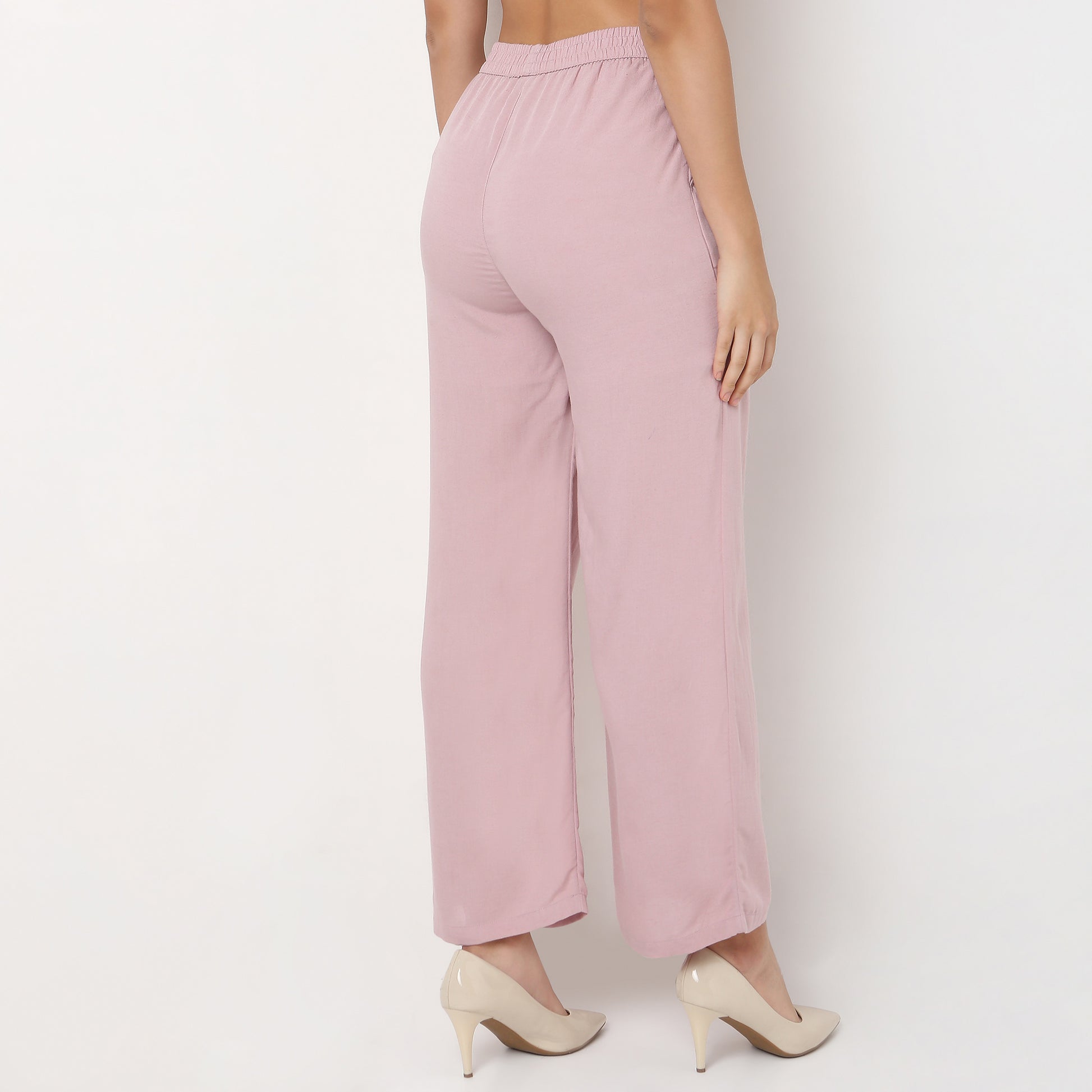 Relaxed Fit High Rise Palazzo With Scallop Hem