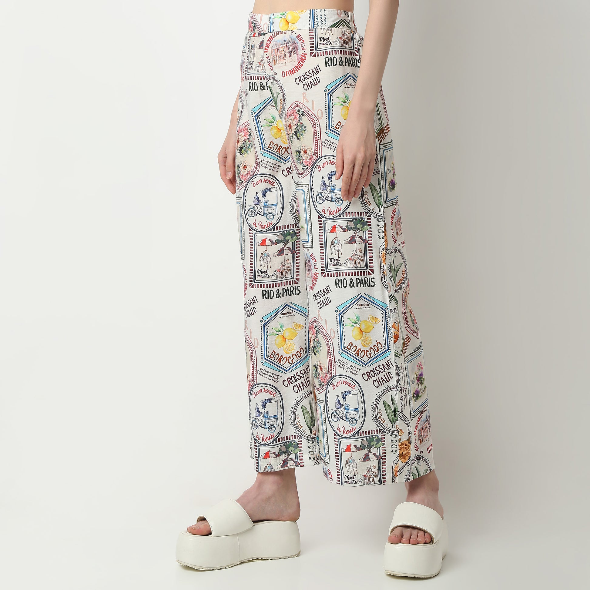 Relaxed Fit Graphic Ankle Length High Rise Palazzos