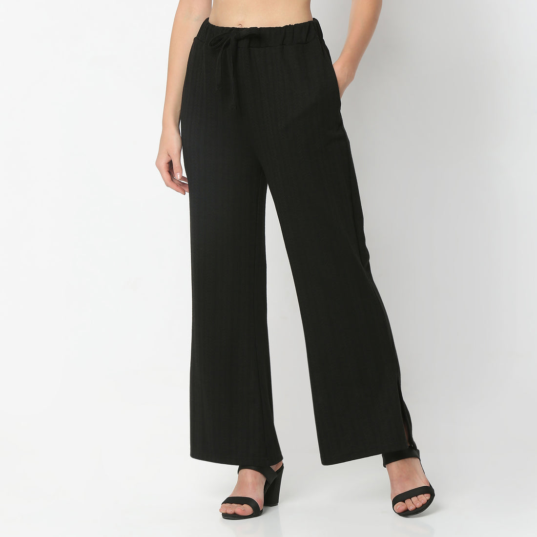 Relaxed Fit Solid Ankle Length High Rise Palazzos