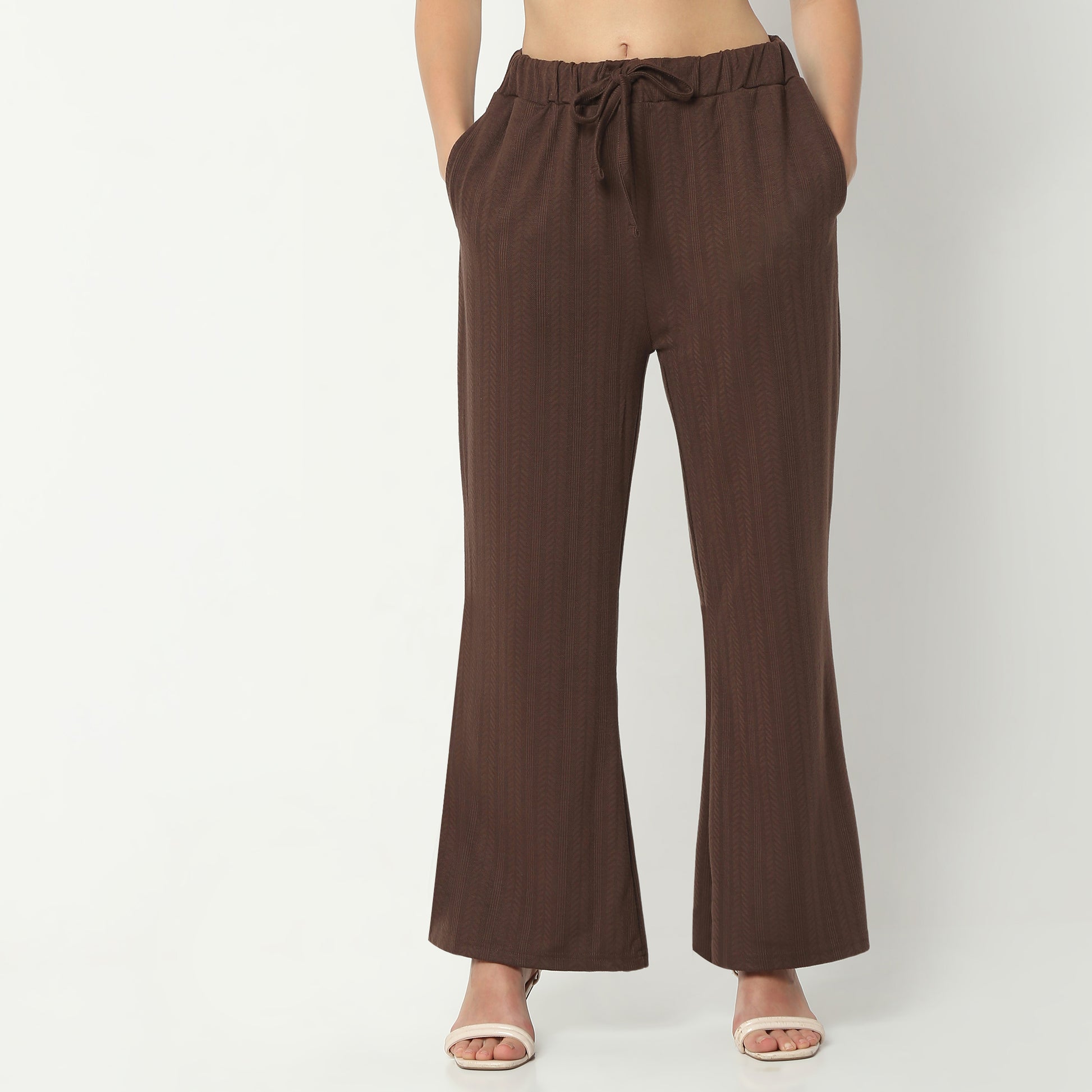 Relaxed Fit Solid Ankle Length High Rise Palazzos