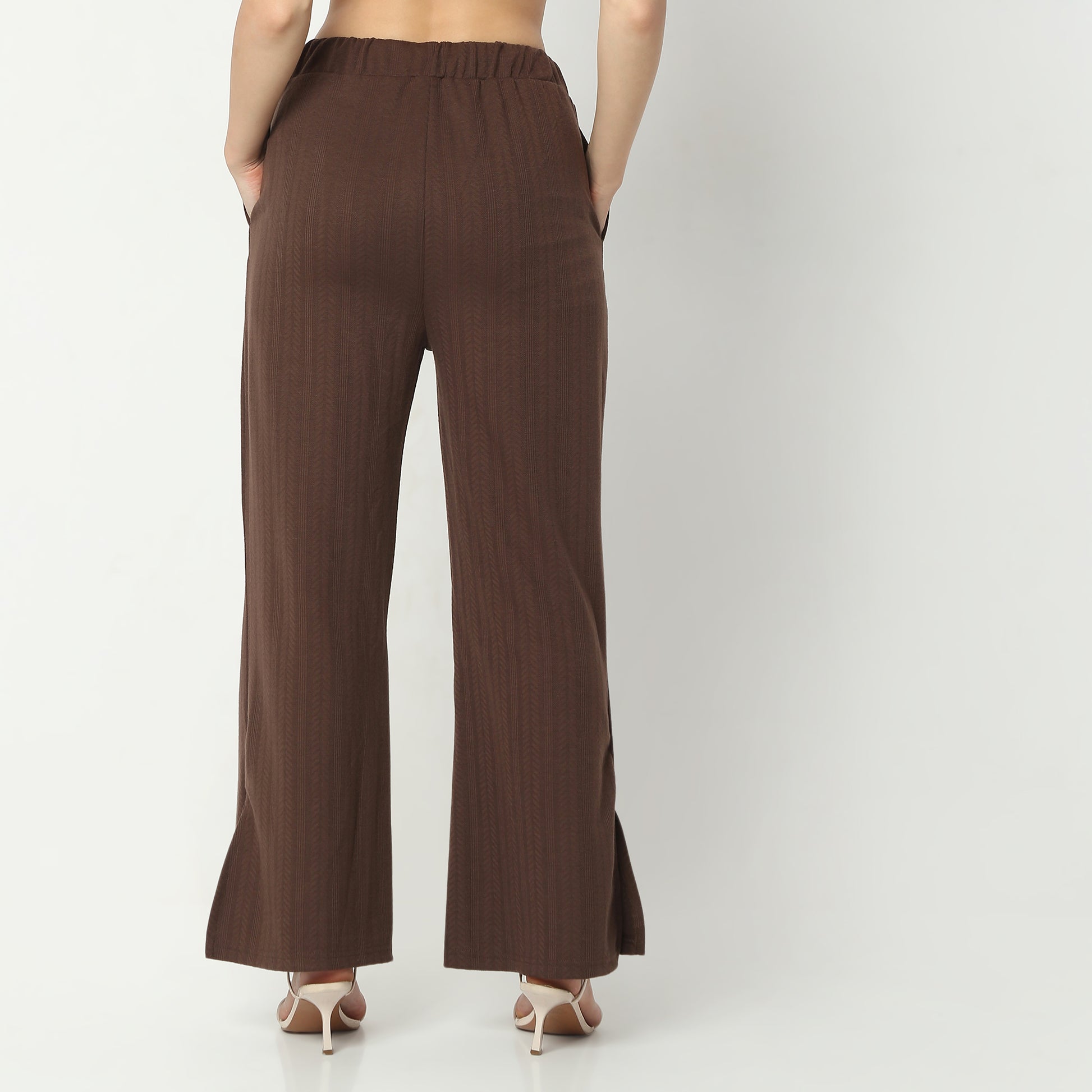 Relaxed Fit Solid Ankle Length High Rise Palazzos