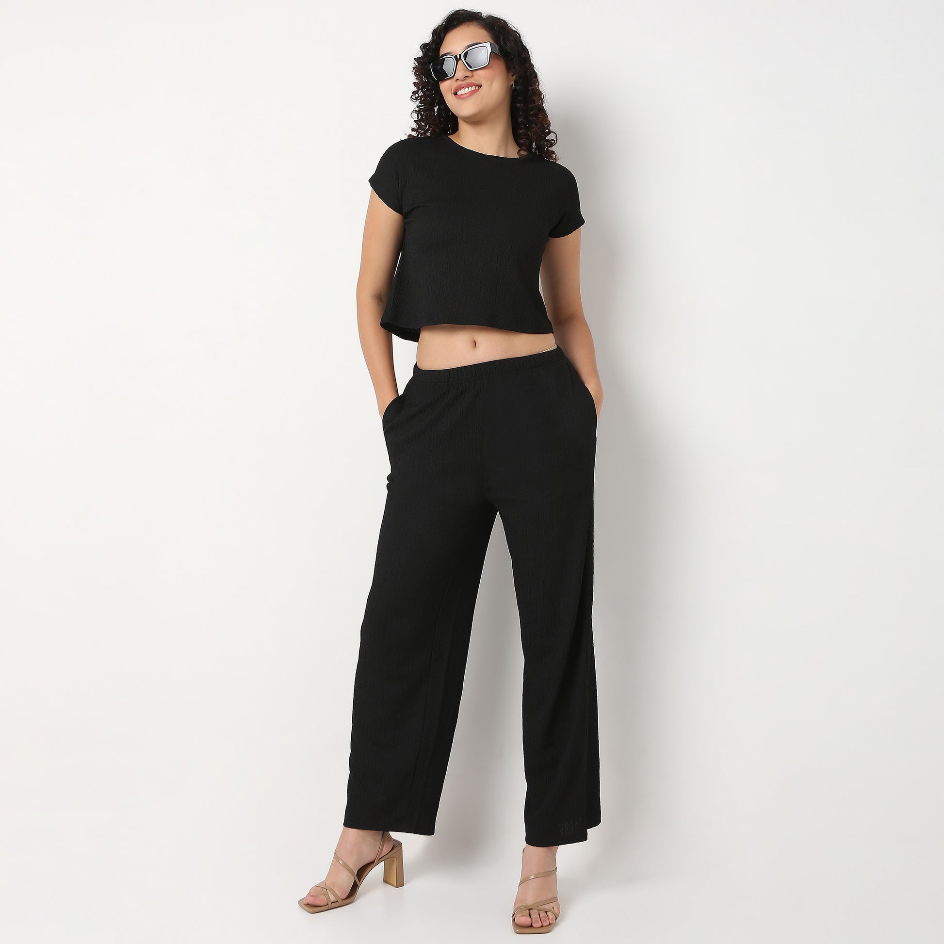Relaxed Fit Solid High Rise Palazzos