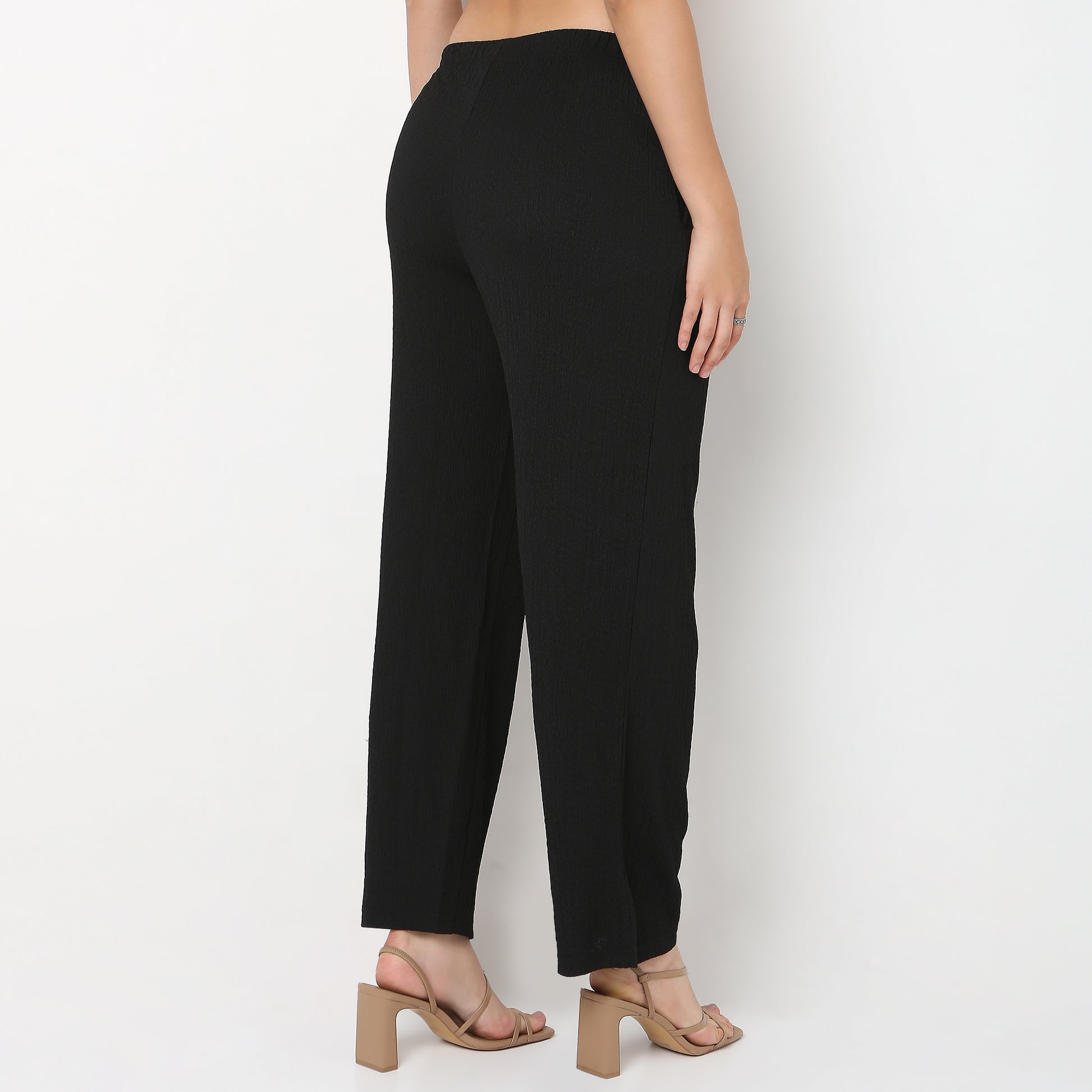 Relaxed Fit Solid High Rise Palazzos