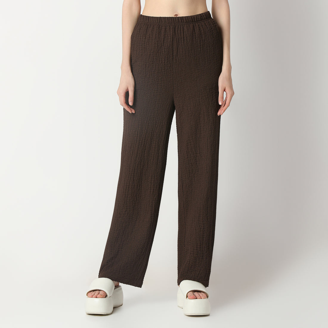 Relaxed Fit Solid High Rise Palazzos