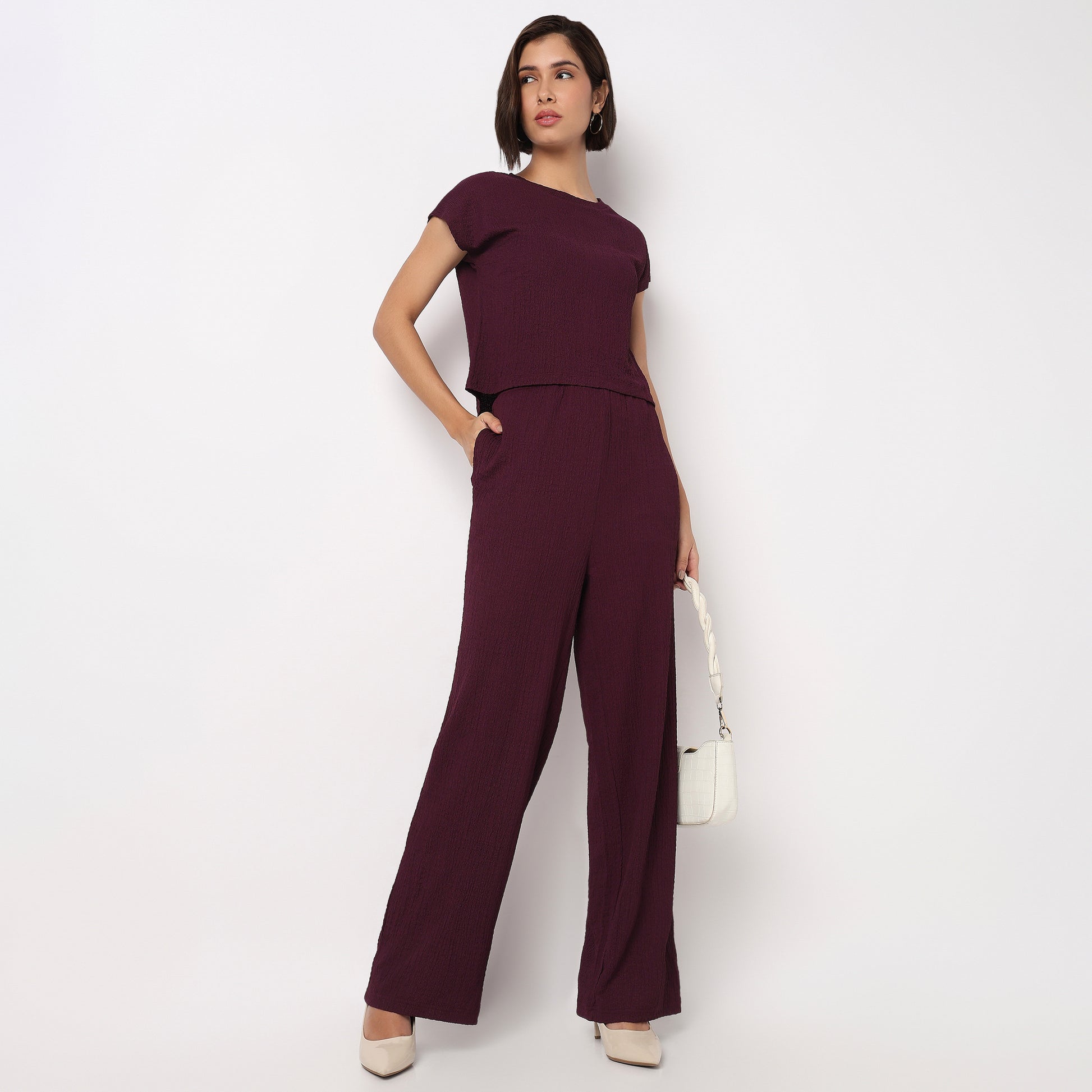Relaxed Fit Solid High Rise Palazzos