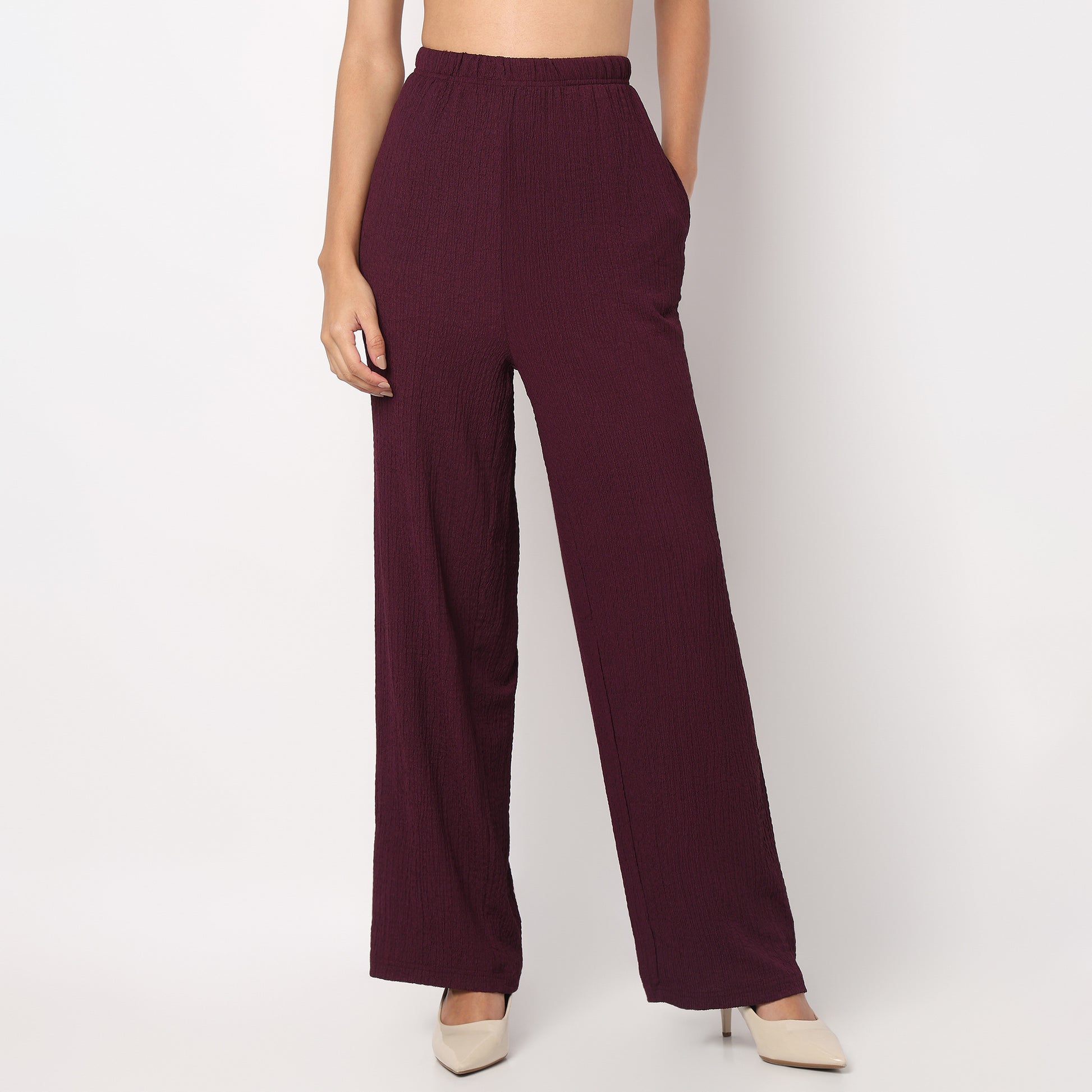 Relaxed Fit Solid High Rise Palazzos