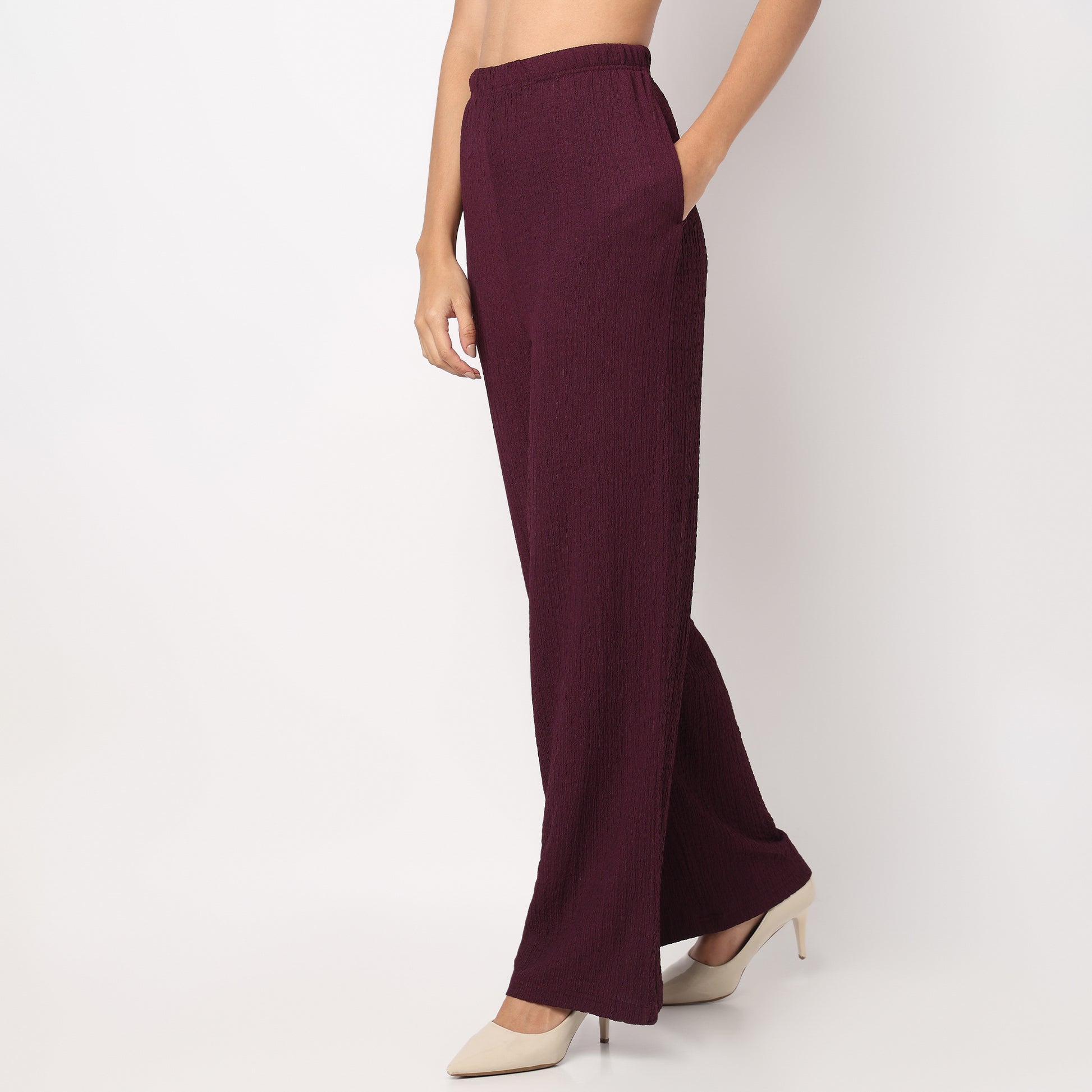 Relaxed Fit Solid High Rise Palazzos