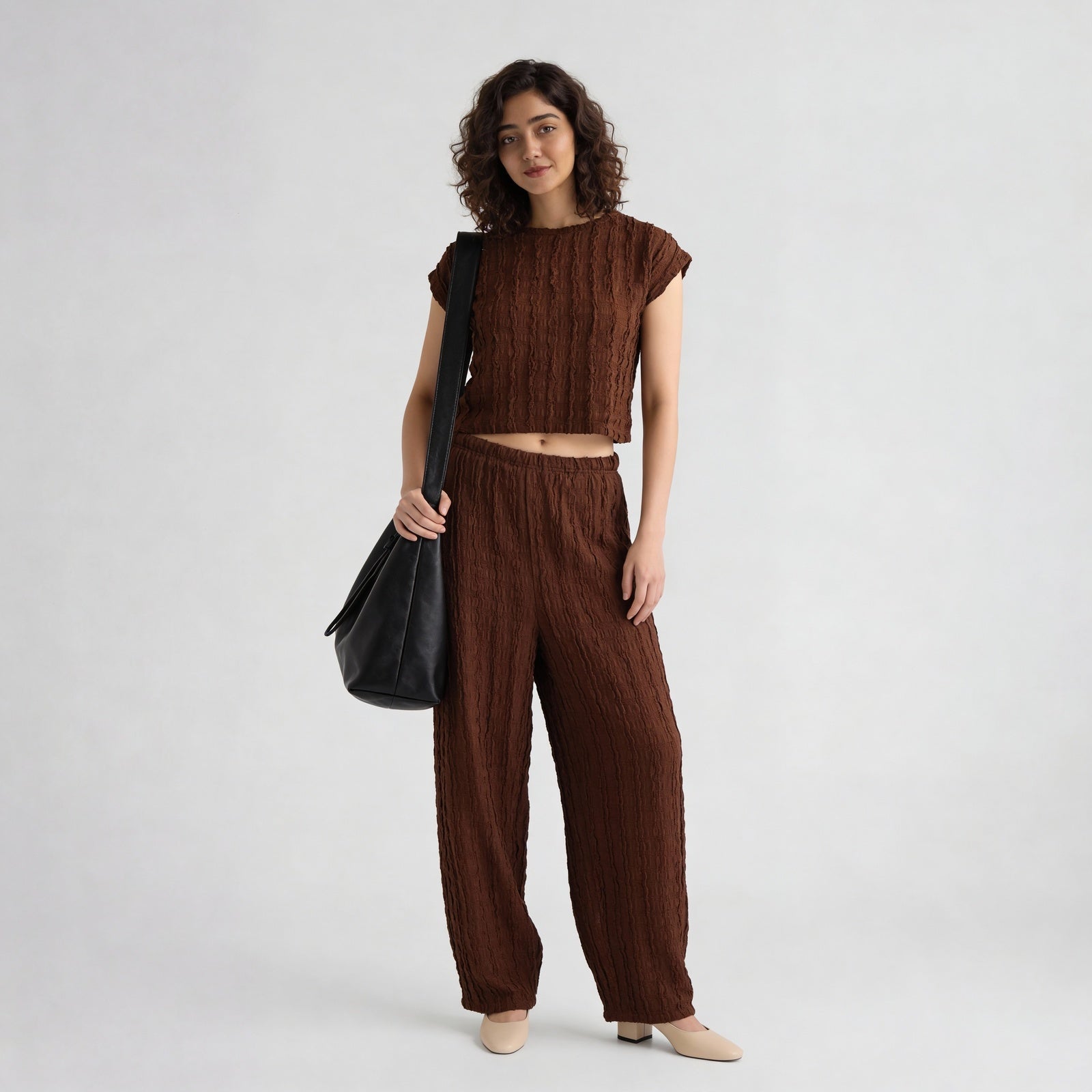 Textured High Rise Relaxed Fit Palazzo