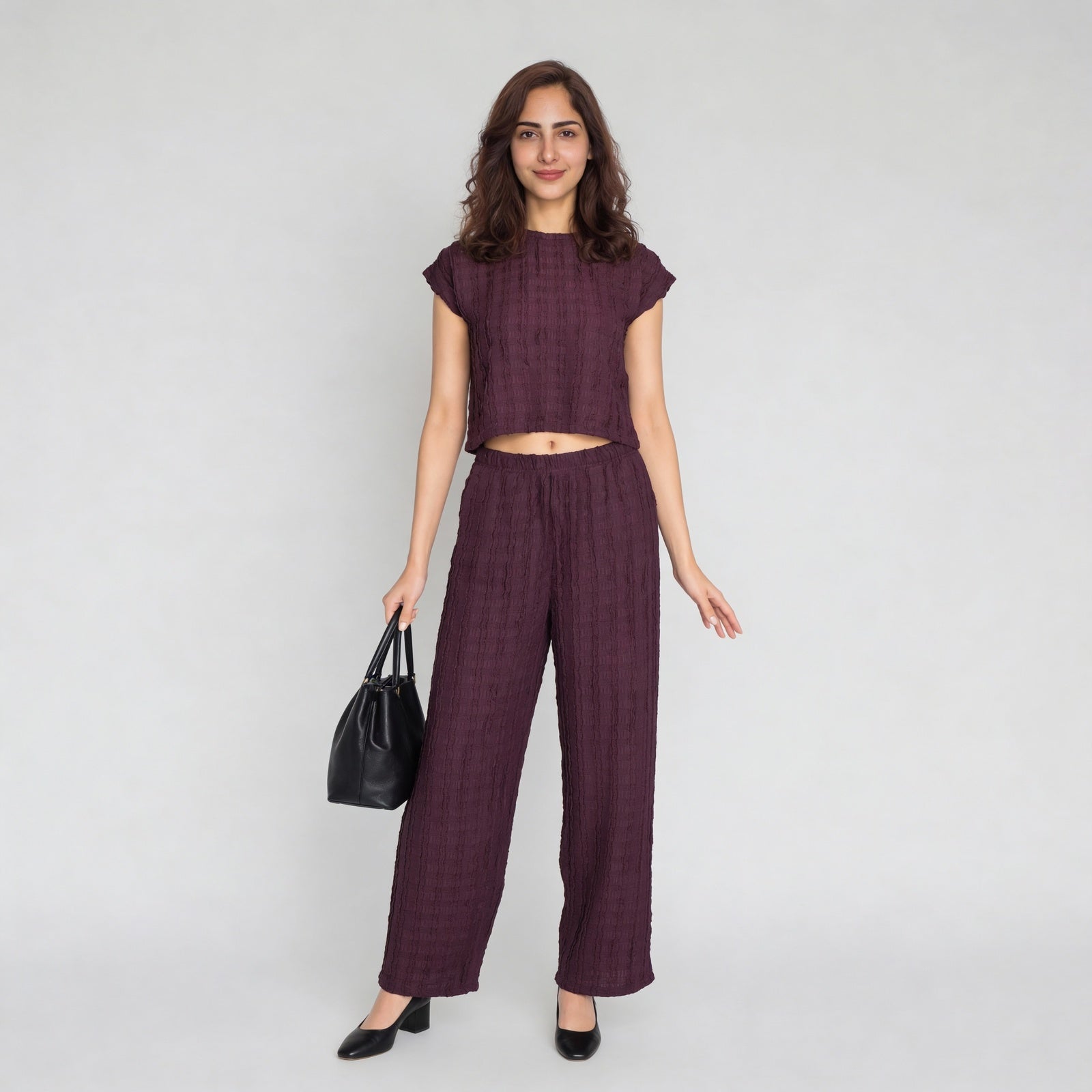Textured High Rise Relaxed Fit Palazzo