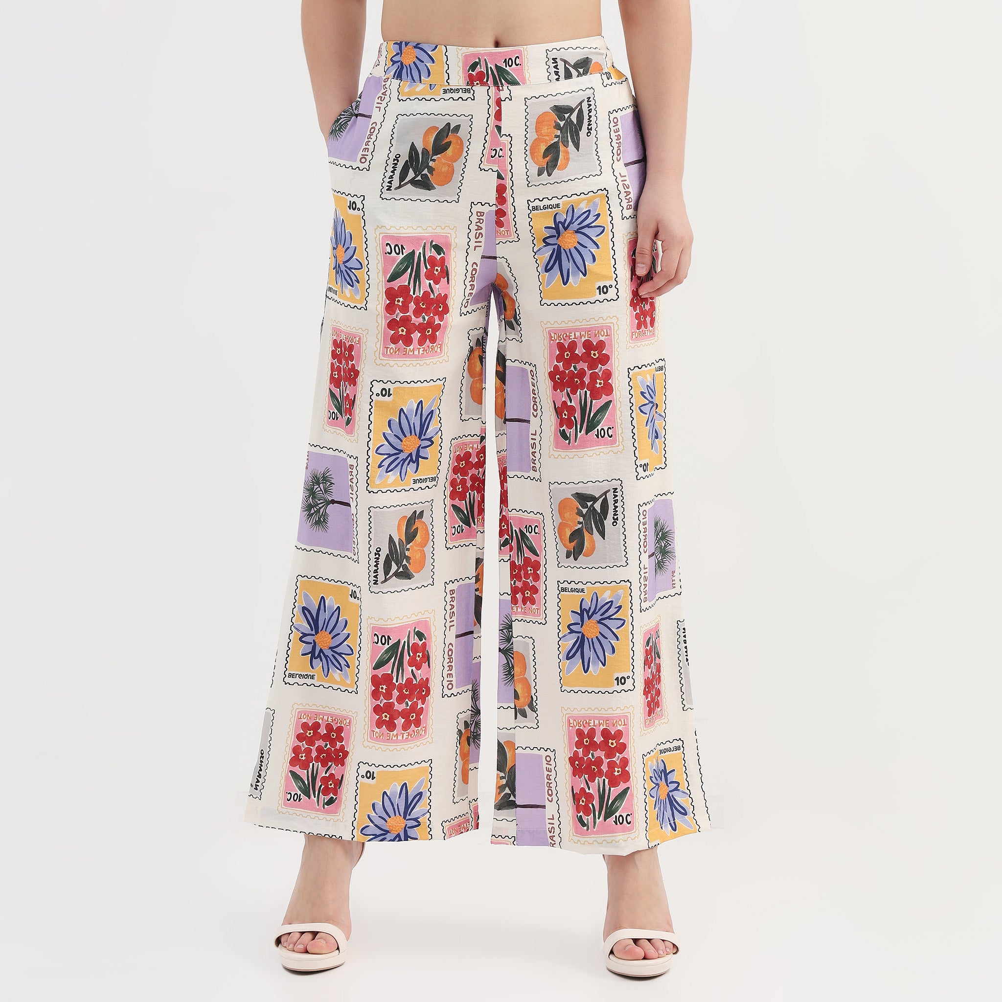 High Rise Tropical Print Palazzo