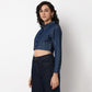 Woven Solid Crop Denim Shirt