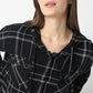 Oversize Checkered Short Length Hoodie Crop Shirt with Front Button Opening