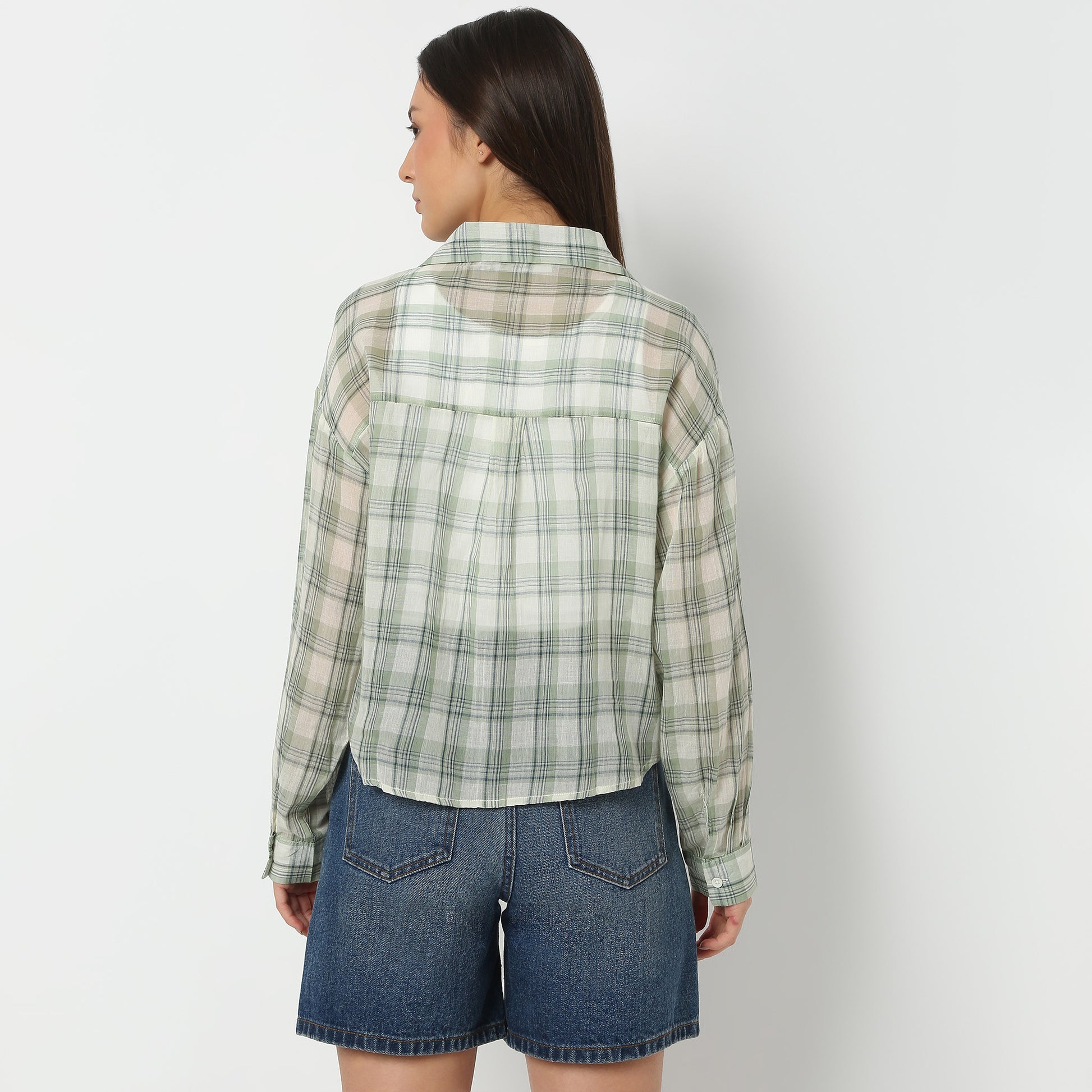 Women Collar Full Sleeve Checkered Young Shirt