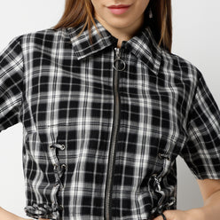 Boxy Fit Checkered Cropped Shirt