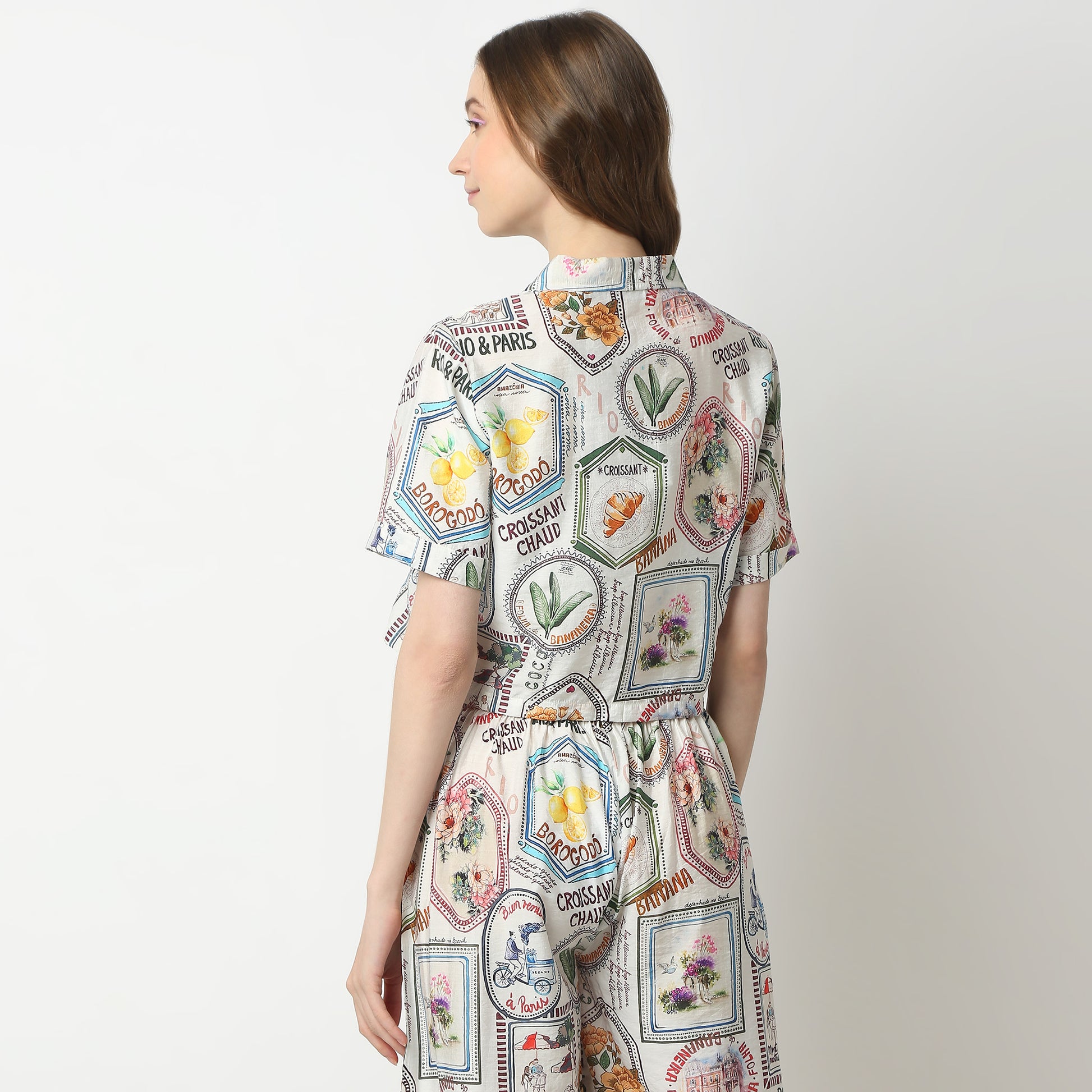 Regular Fit Geometric Lapel Collar Shirt