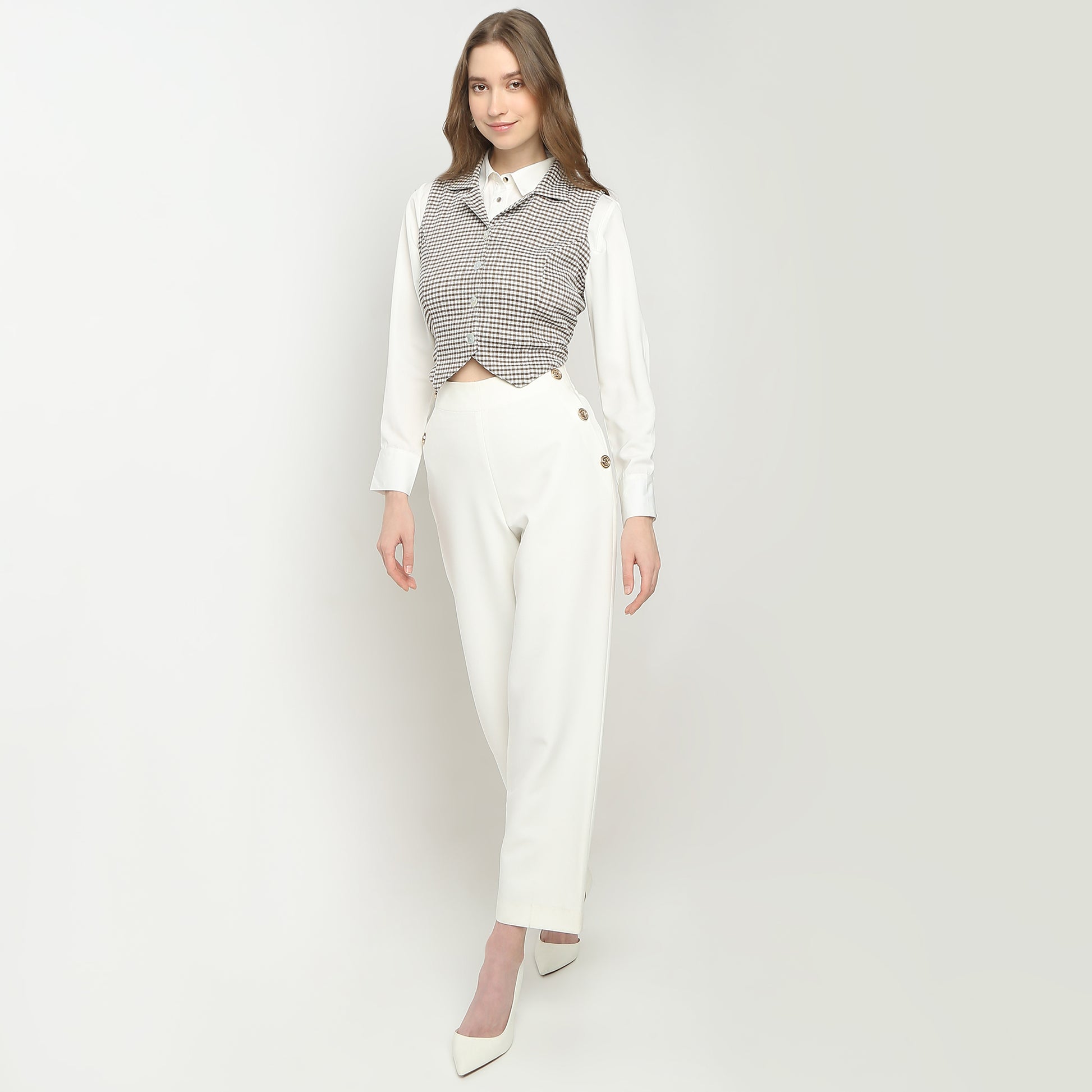 Slim Fit Checkered Lapel Collar Shirt