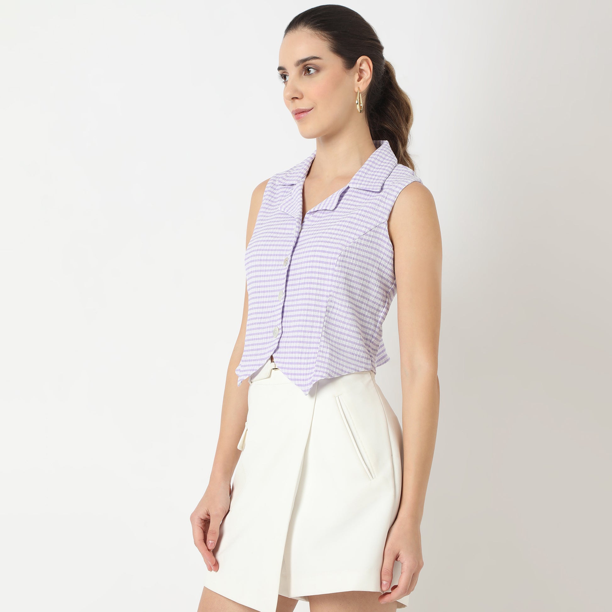 Slim Fit Checkered Lapel Collar Shirt