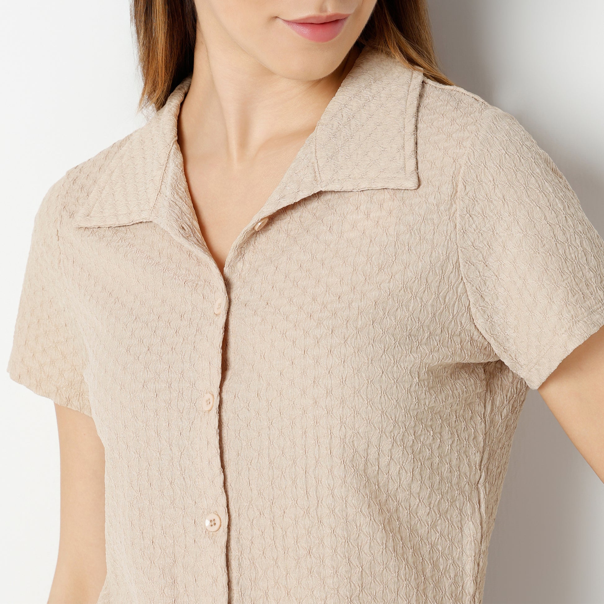 Regular Fit Solid Cropped Shirt
