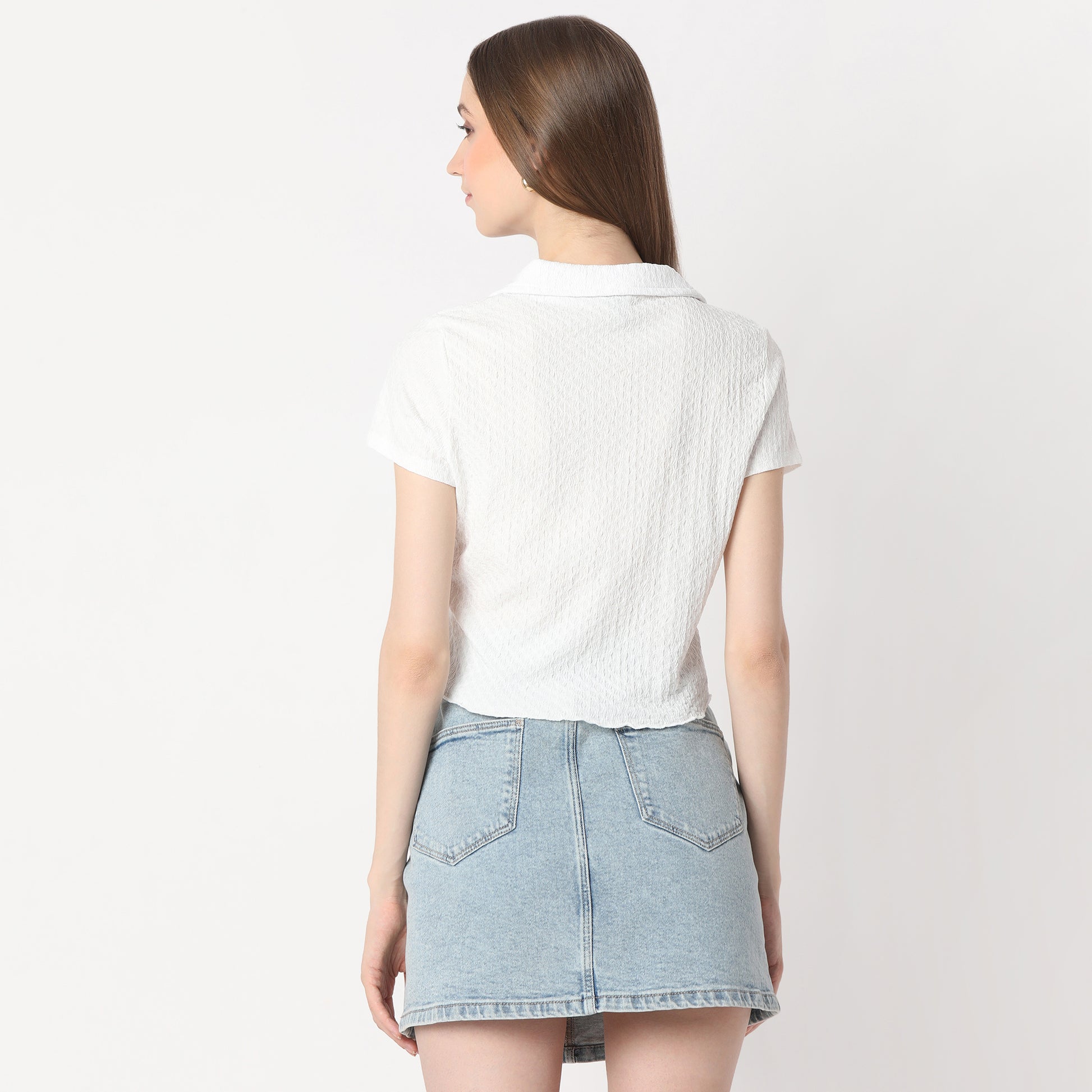 Regular Fit Solid Cropped Shirt