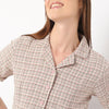 Regular Fit Checkered Lapel Collar Cropped Shirt