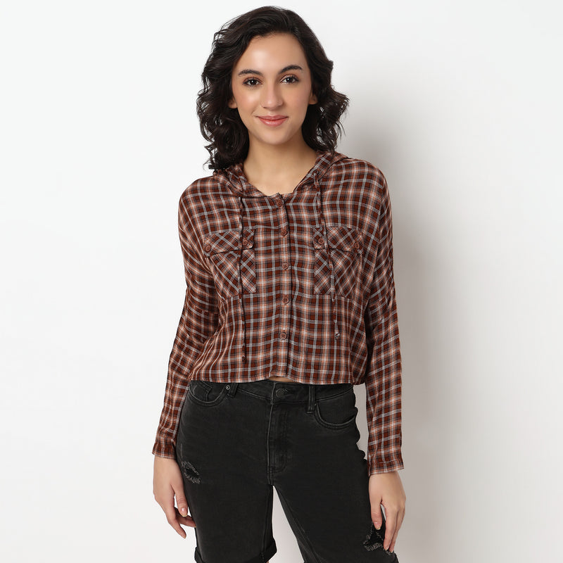 Buy Women Boxy Fit Checkered Full Sleeve Shirt  - Style Union
