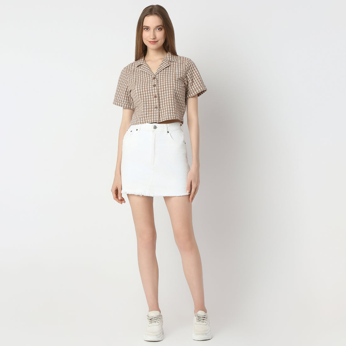 Regular Fit Checkered Cropped Shirt