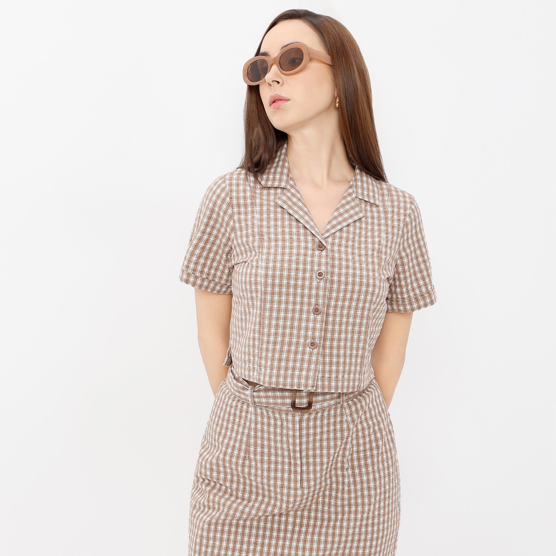 Regular Fit Checkered Cropped Shirt