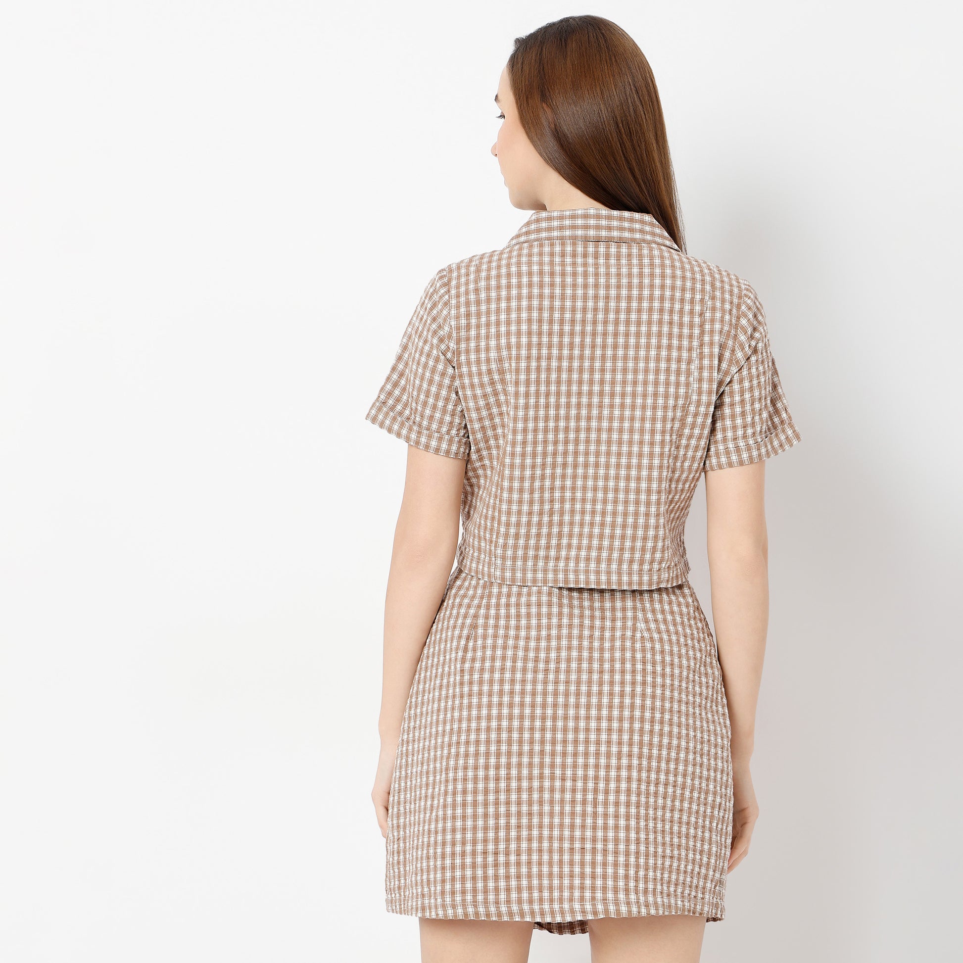 Regular Fit Checkered Cropped Shirt