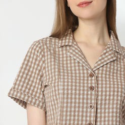 Regular Fit Checkered Cropped Shirt