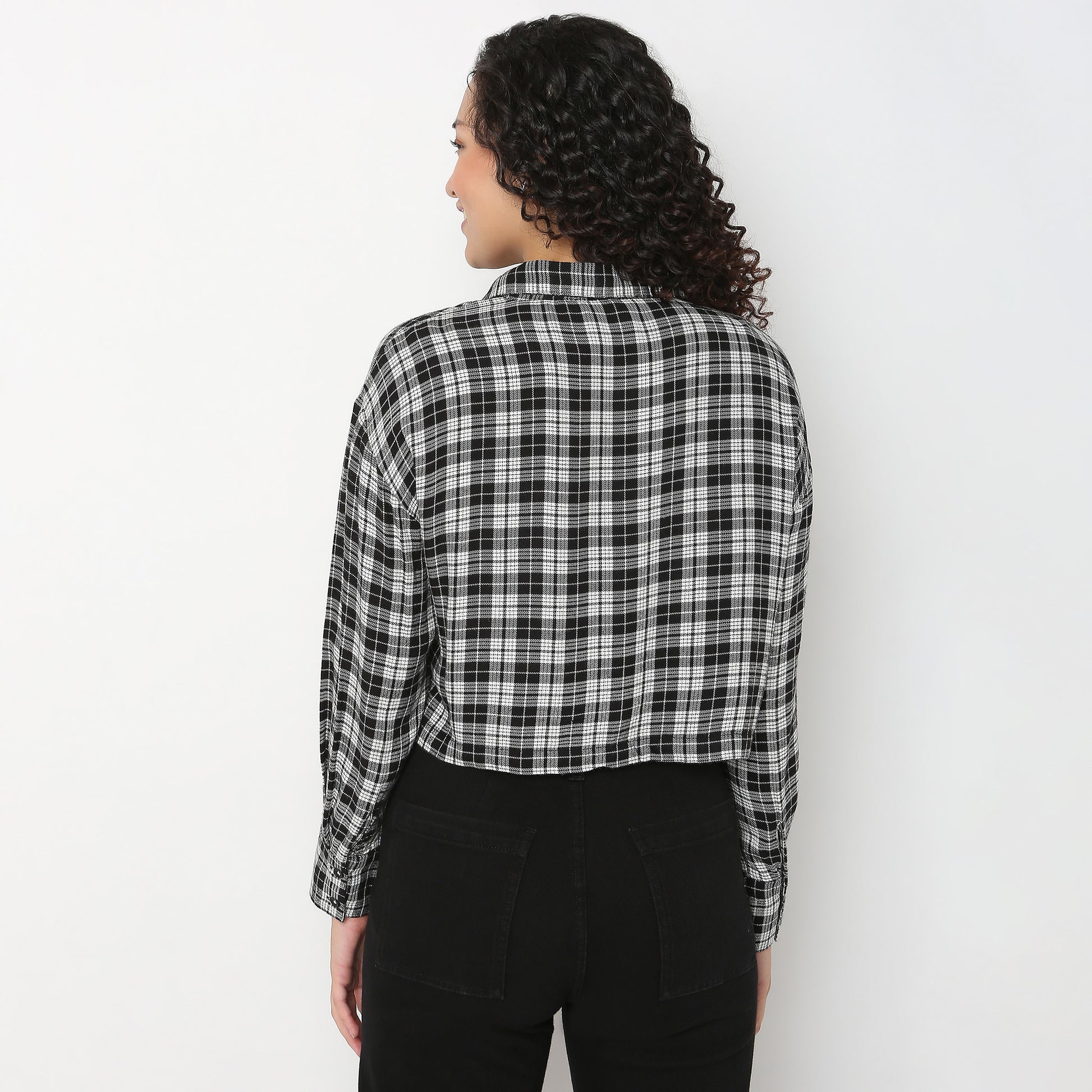 Checkered Boxy Crop Shirt