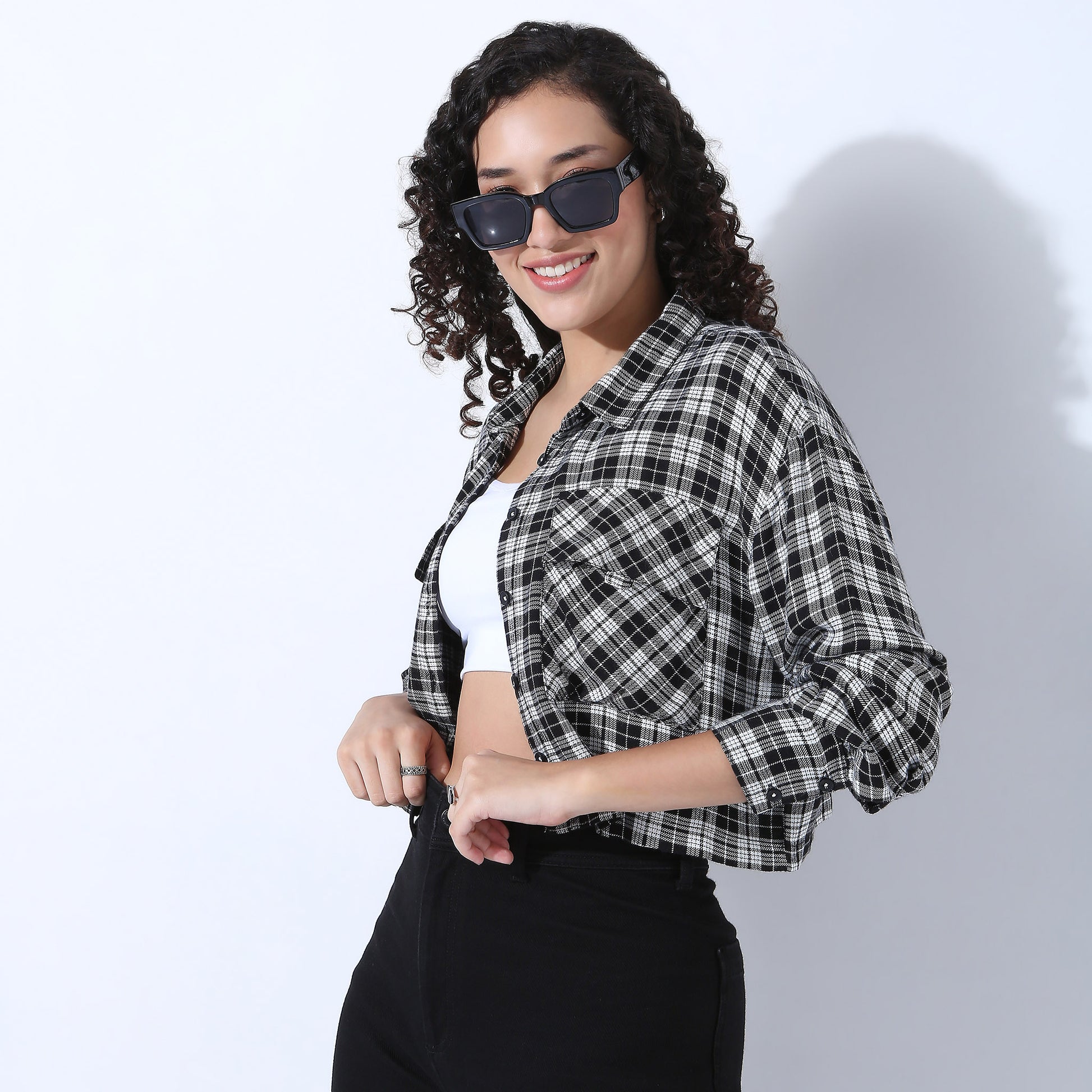 Checkered Boxy Crop Shirt